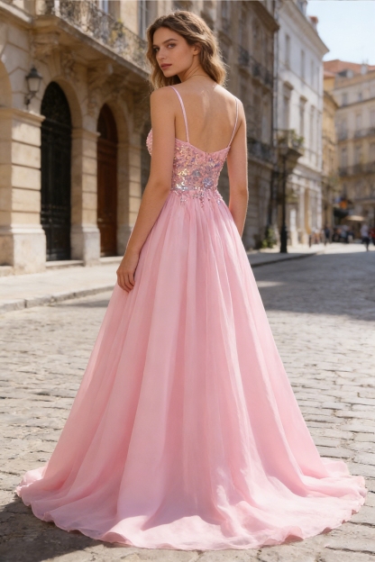 A Line Beaded Tulle V Neck Prom Party Dresses 