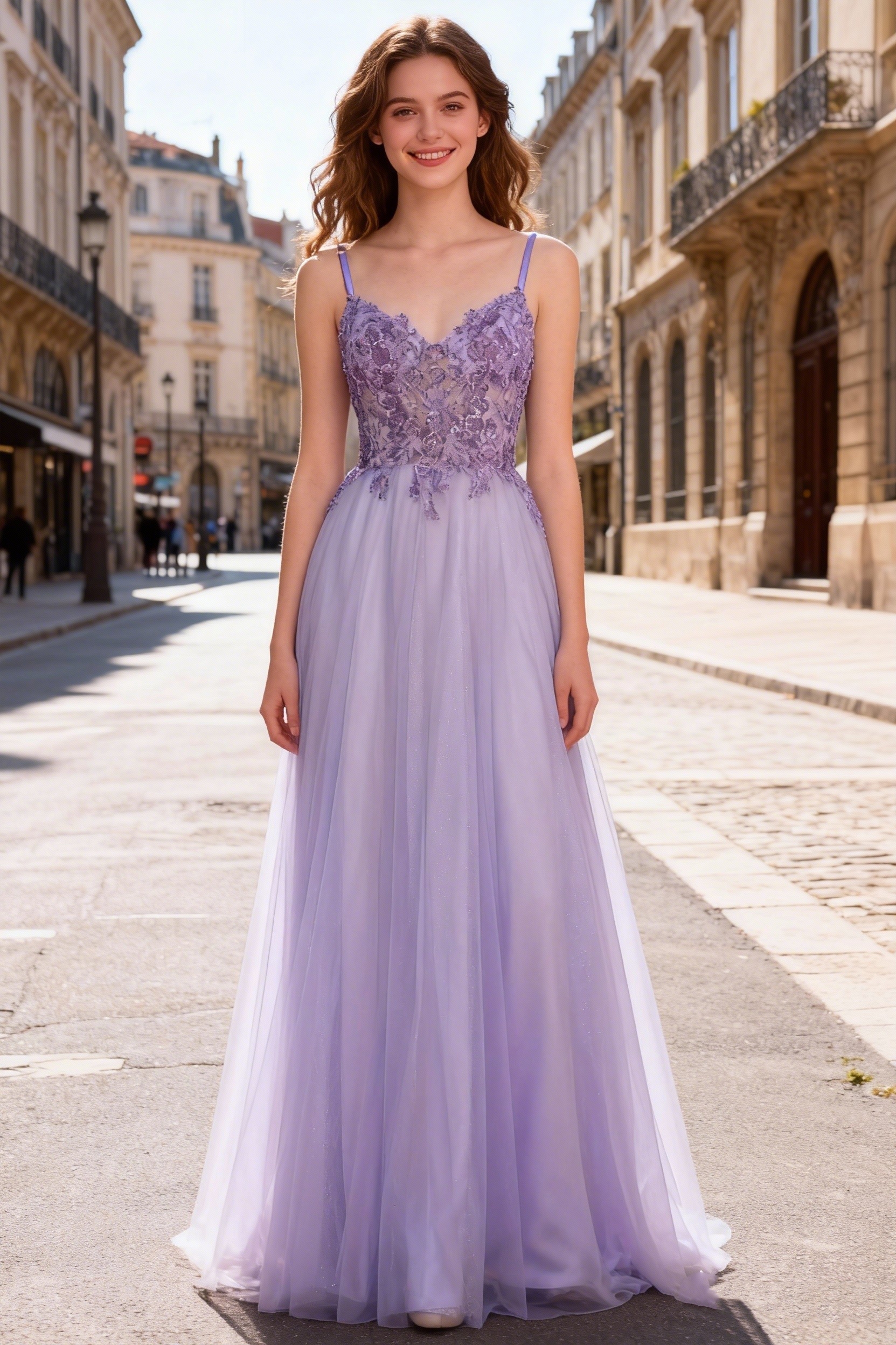 A Line Tulle Embroideried Prom Party Dresses