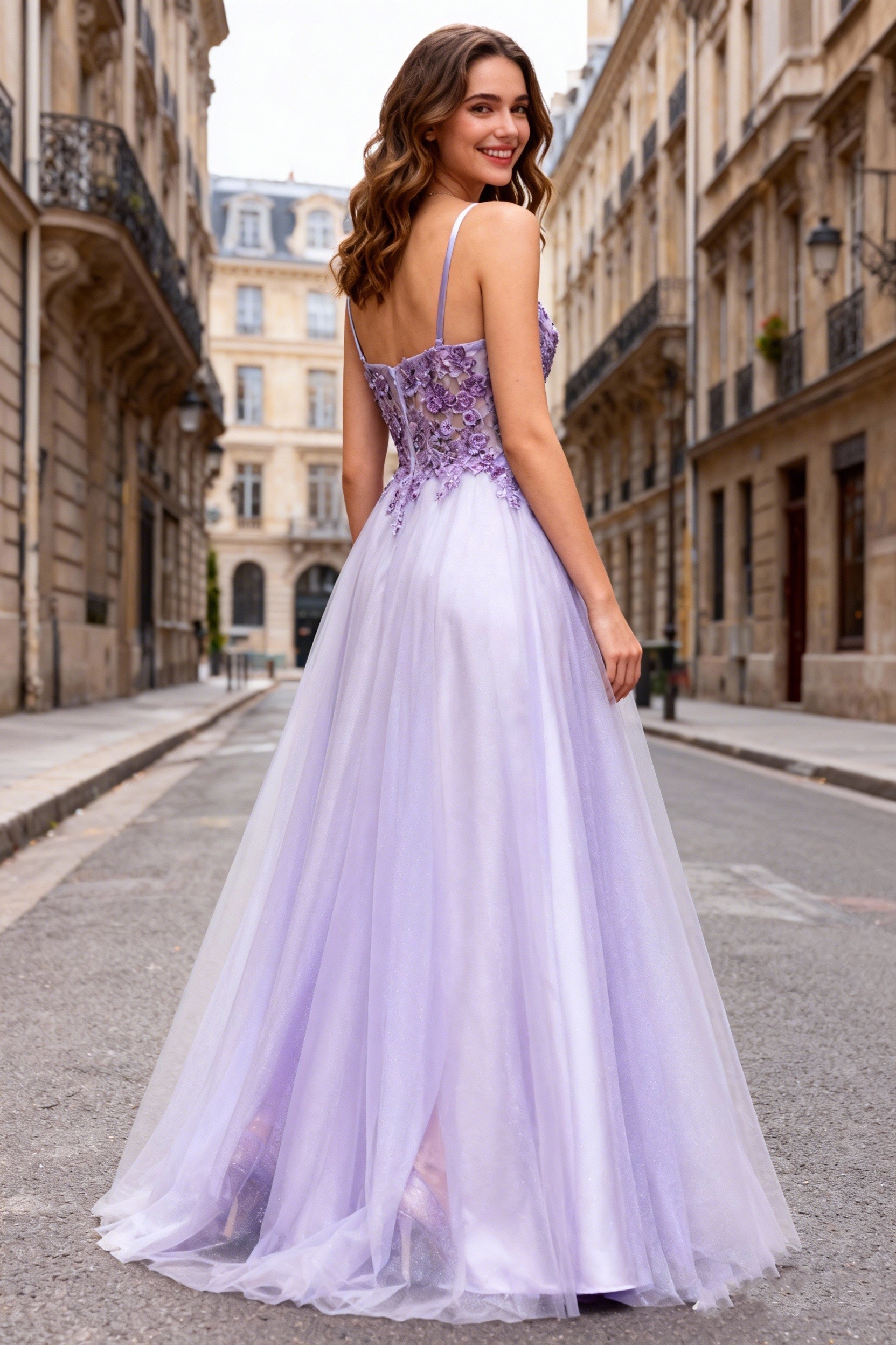 A Line Tulle Embroideried Prom Party Dresses