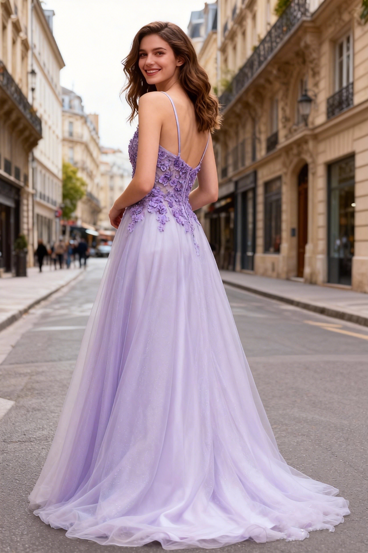 A Line Tulle Embroideried Prom Party Dresses