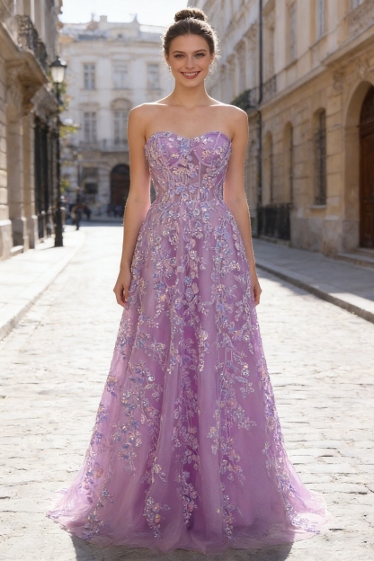 A Line Sequin Tulle Sweetheart Prom Party Dresses