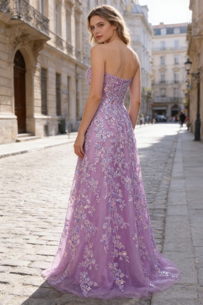 A Line Sequin Tulle Sweetheart Prom Party Dresses