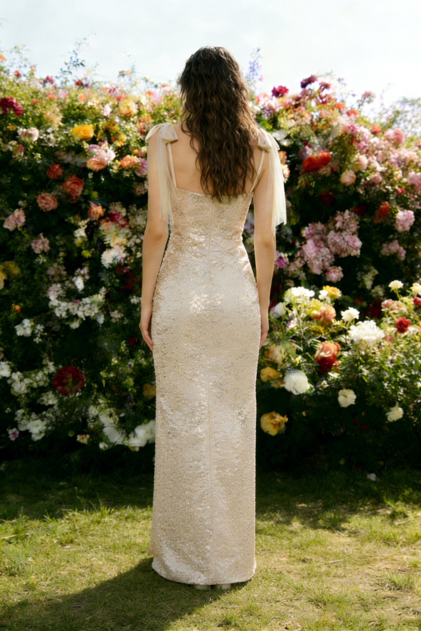 Spaghetti Straps Sequin Ruched Corset Maxi Prom Gown with Slit