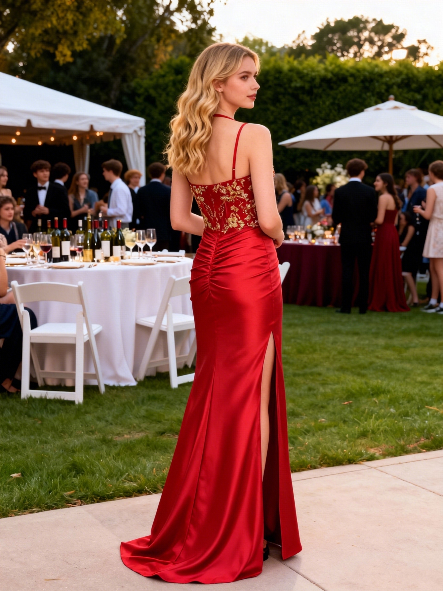 Mermaid Satin Halter Prom Party Dresses with Slit