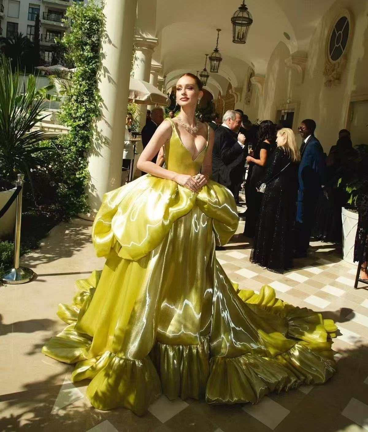 A Line Spaghetti Straps Satin Corset Tiered Maxi Prom Gown 