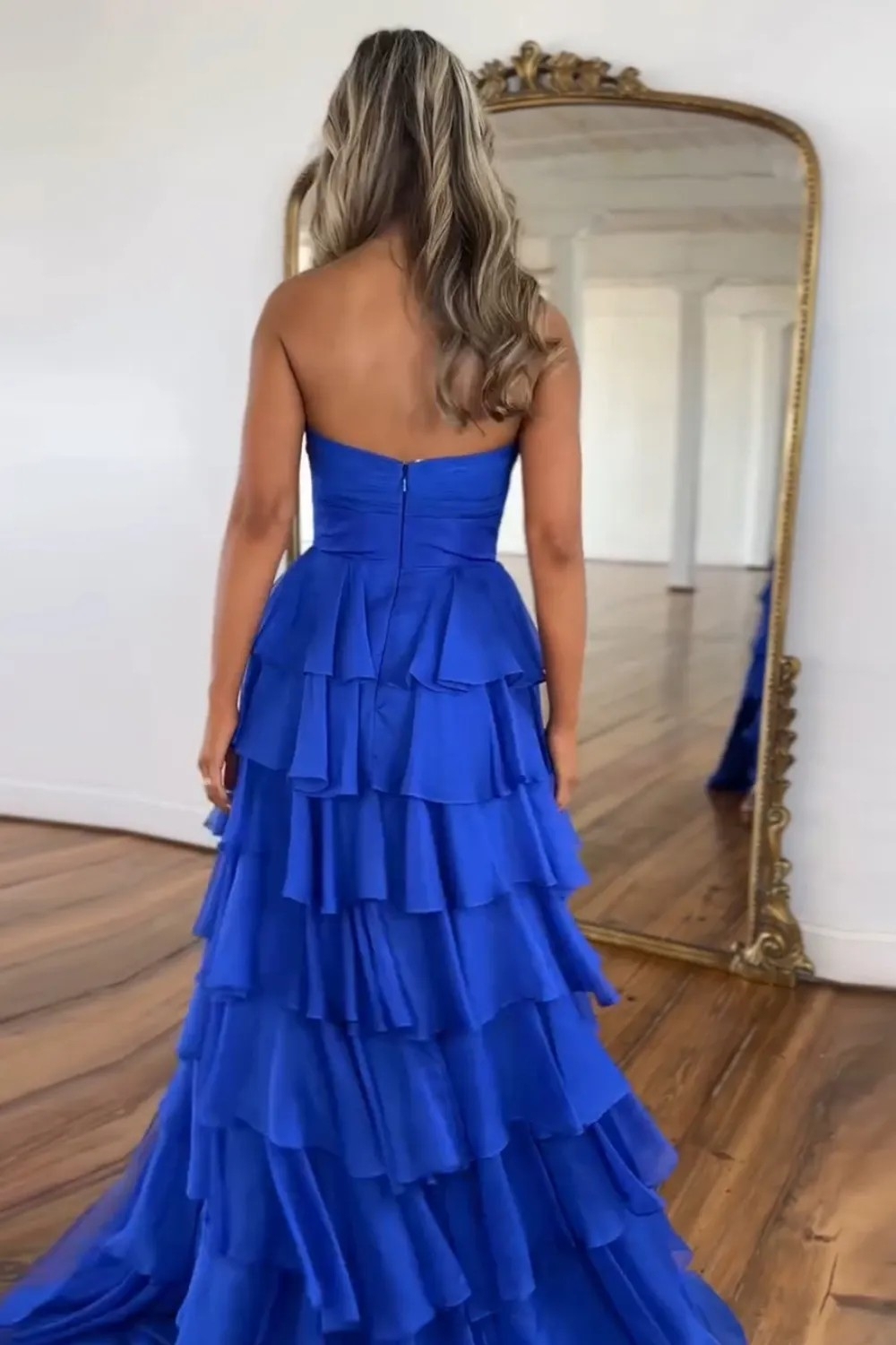 Tiered A Line Chiffon Prom Dresses with Bow