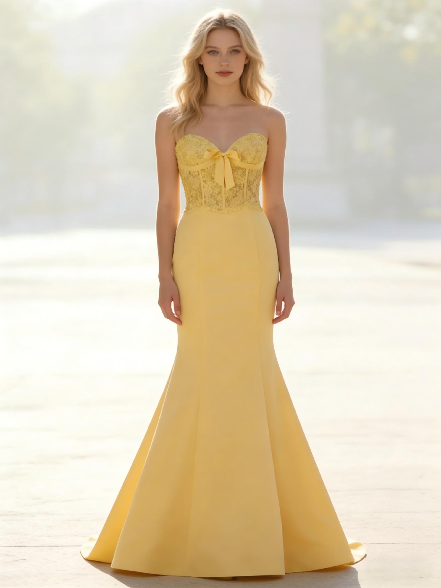 Elegant Strapless Satin Prom Dresses with Lace Applique