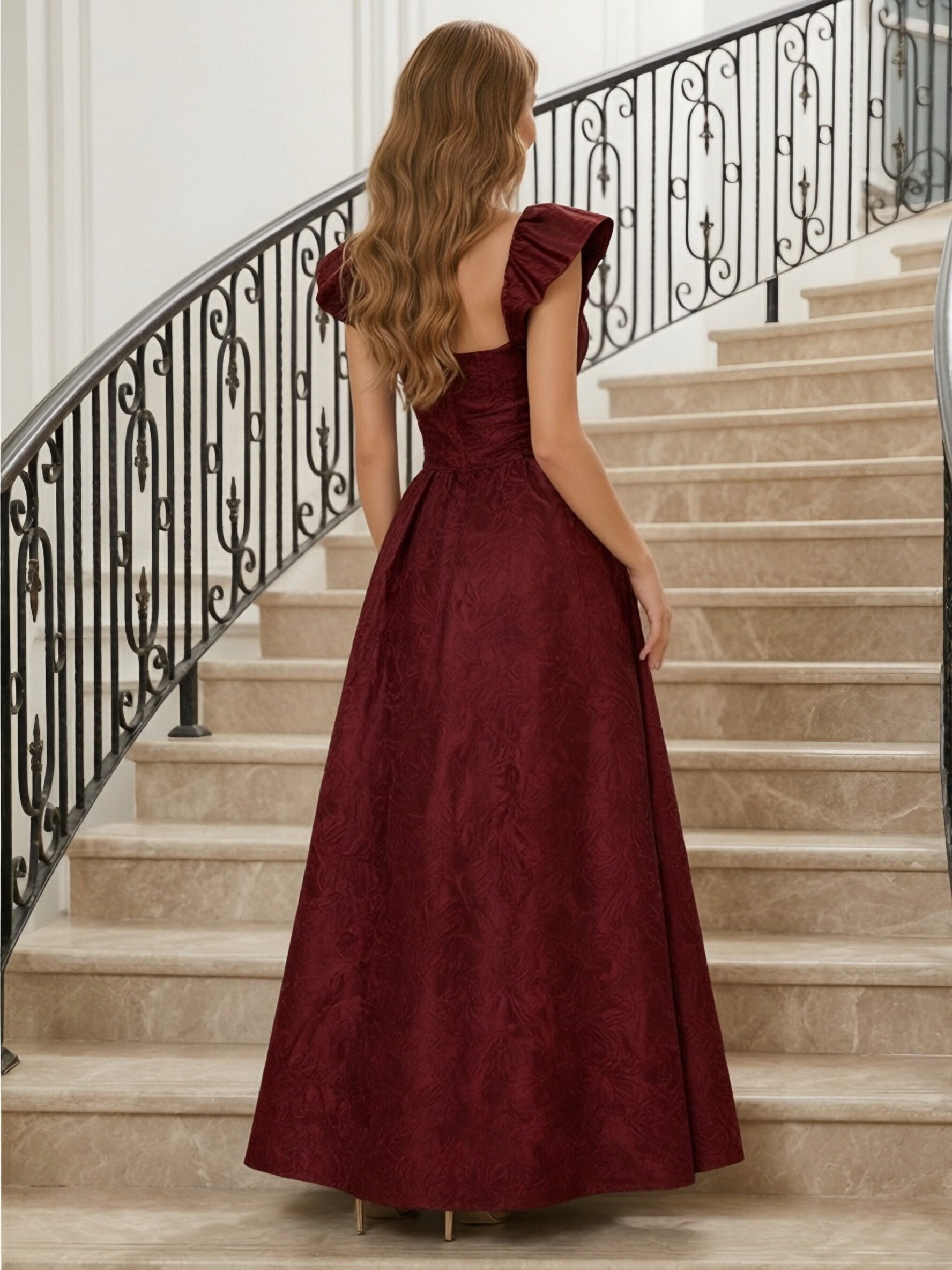 Satin Jacquard Sweetheart A Line Prom Dresseswith Slit