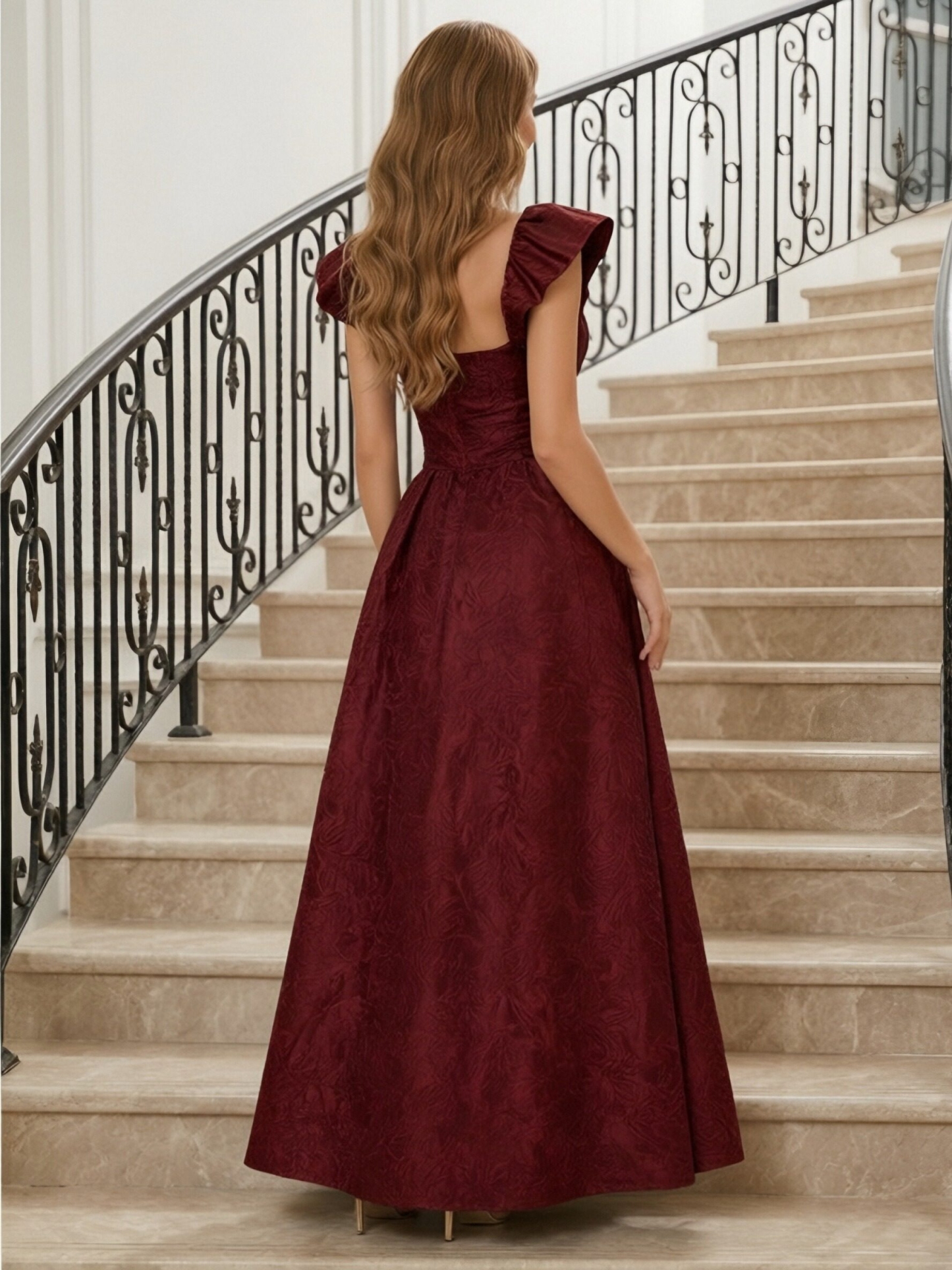 Satin Jacquard Sweetheart A Line Prom Dresseswith Slit