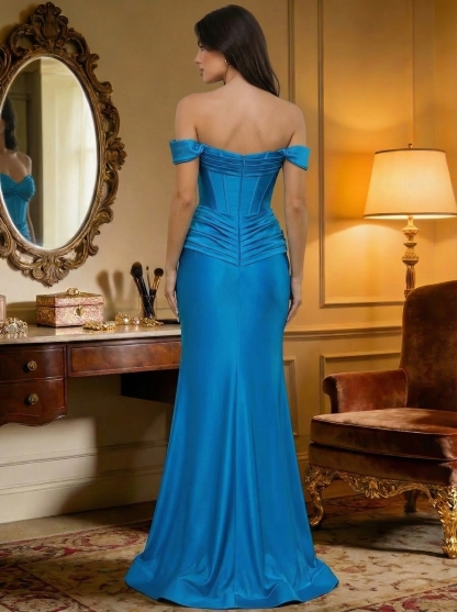 Satin Strapless Mermaid Prom Dresses with Slit