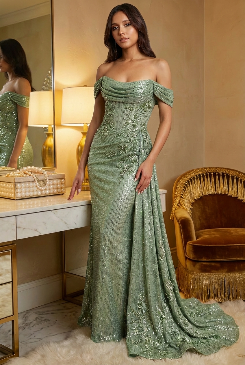Sequin Strapless Mermaid Prom Dresses with Pleats
