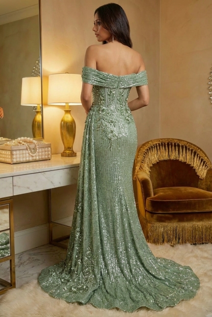 Sequin Strapless Mermaid Prom Dresses with Pleats