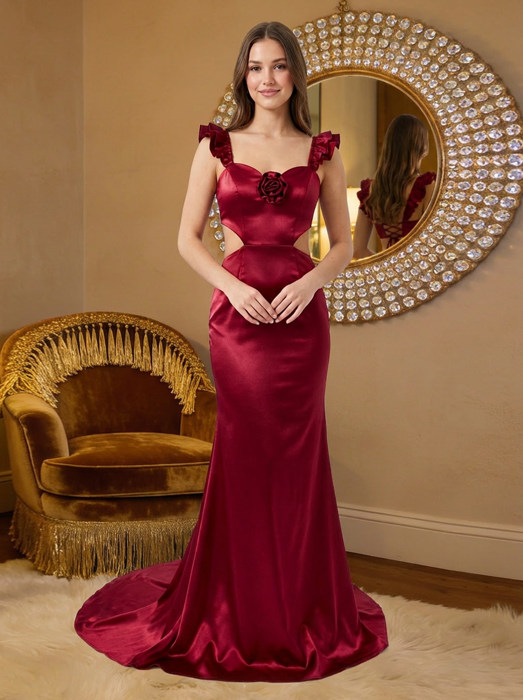 Satin Spaghetti Straps Mermaid Prom Dresses