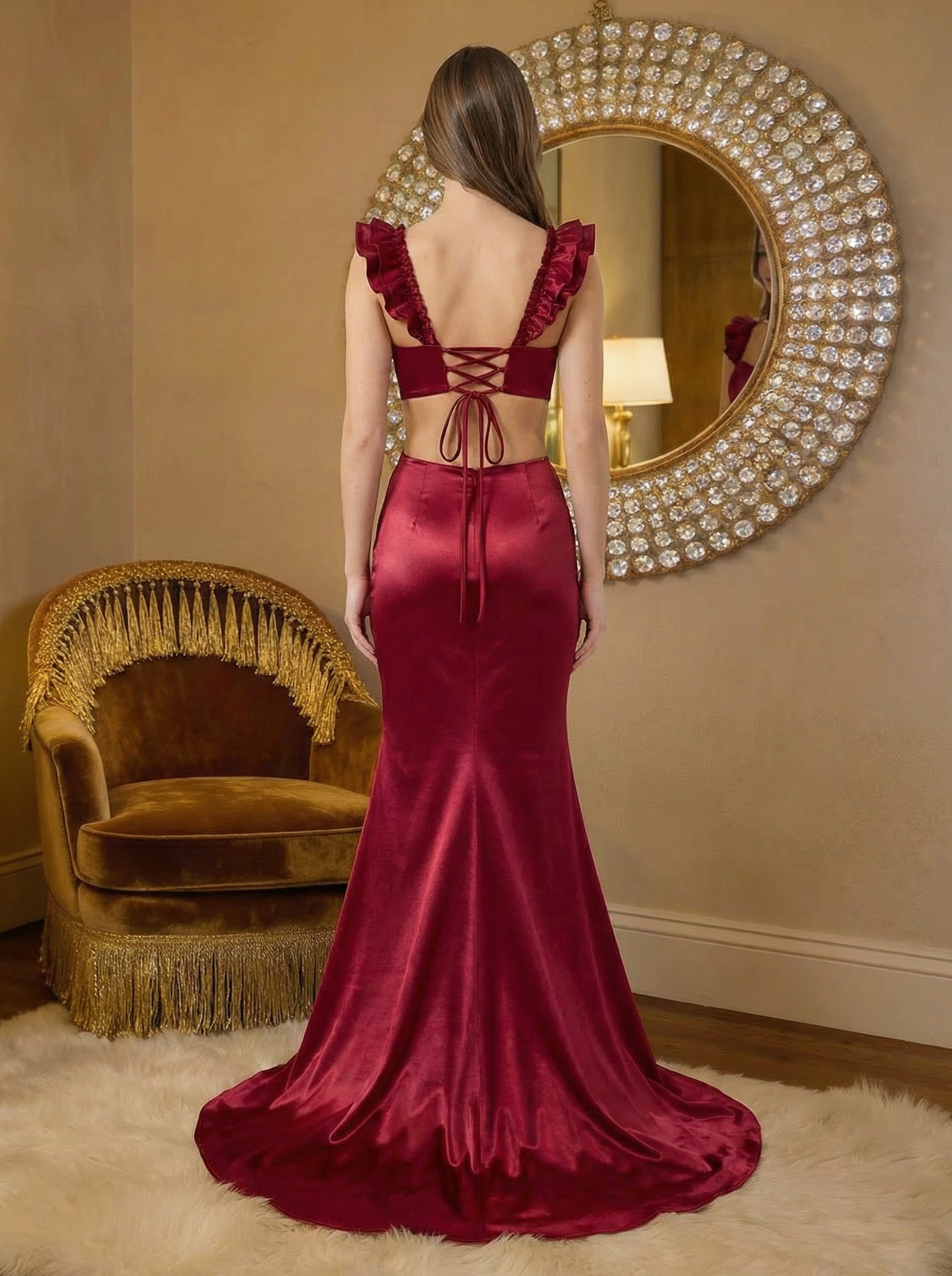 Satin Spaghetti Straps Mermaid Prom Dresses