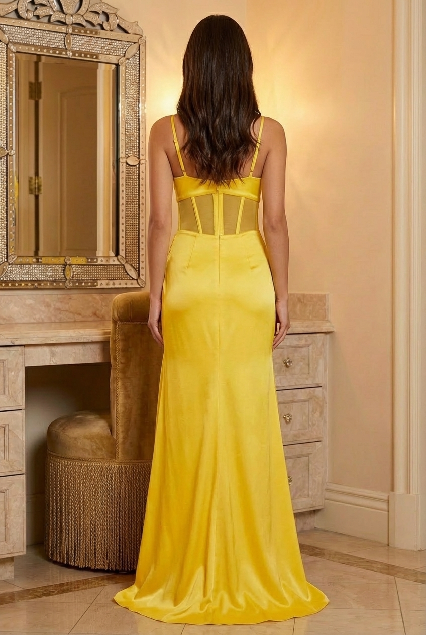 Satin Spaghetti Straps Mermaid Prom Dresses with Slit