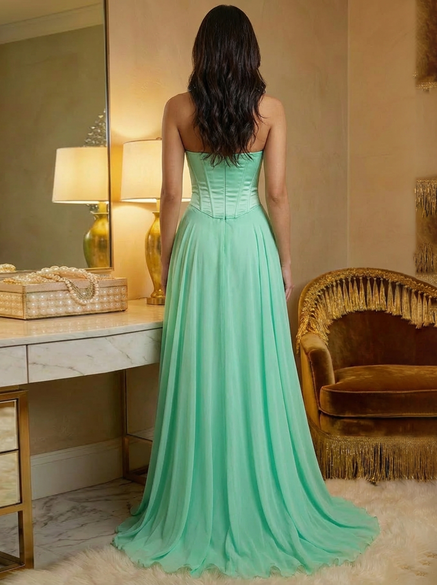 Chiffon Strapless A Line Prom Dresses