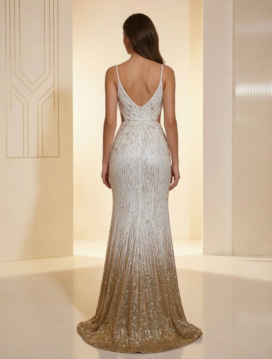 Shimmering Spaghetti Straps Mermaid Prom Dresses with Slit