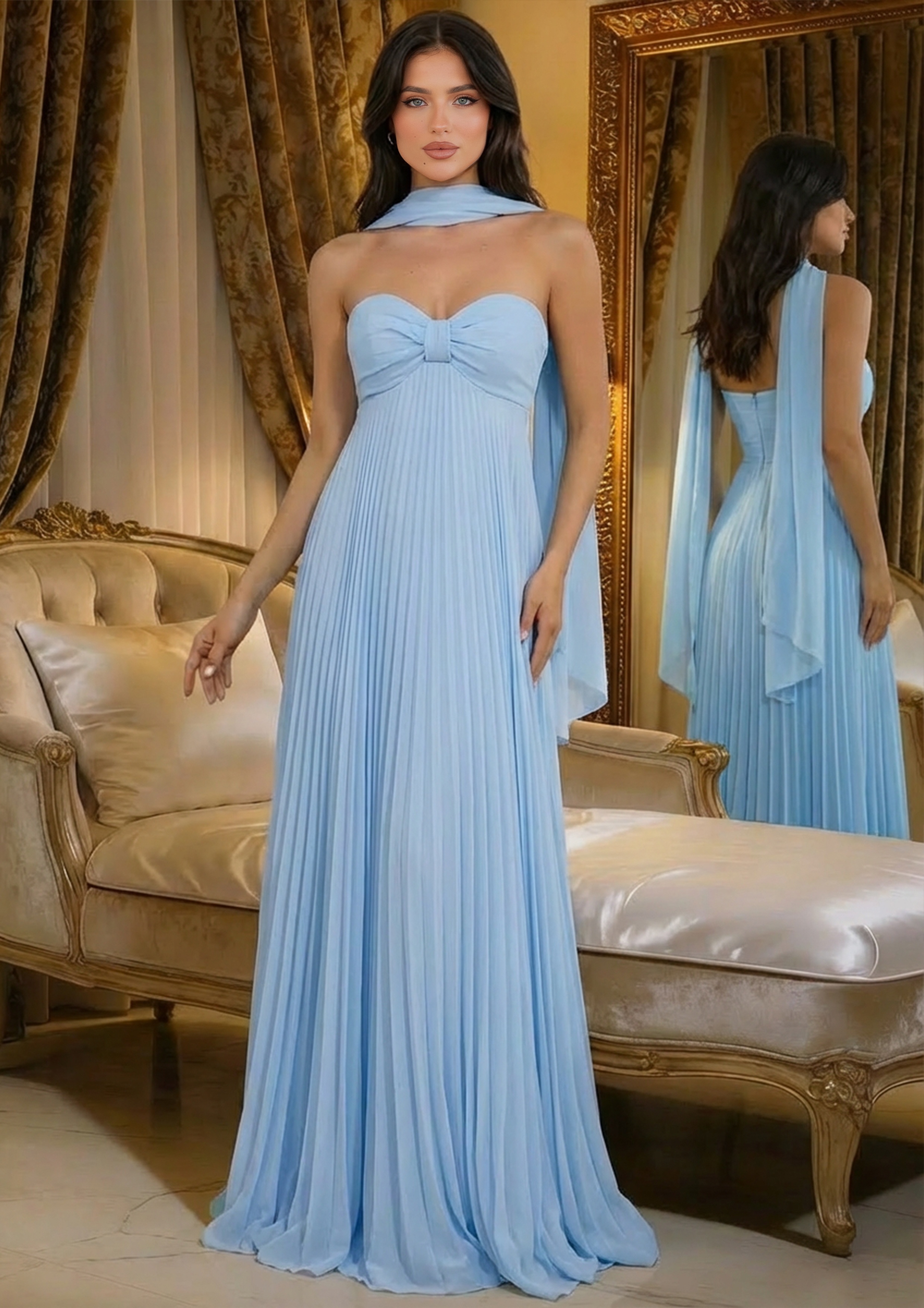 Chiffon Strapless A Line Prom Dresses