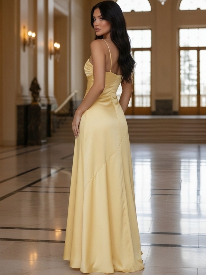 Satin Spaghetti Straps Mermaid Prom Dresses with Slit