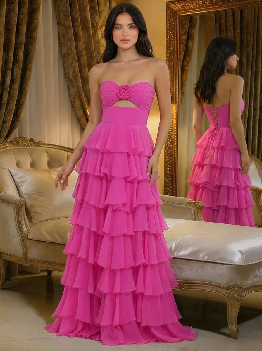 Chiffon Strapless A Line Prom Dresses