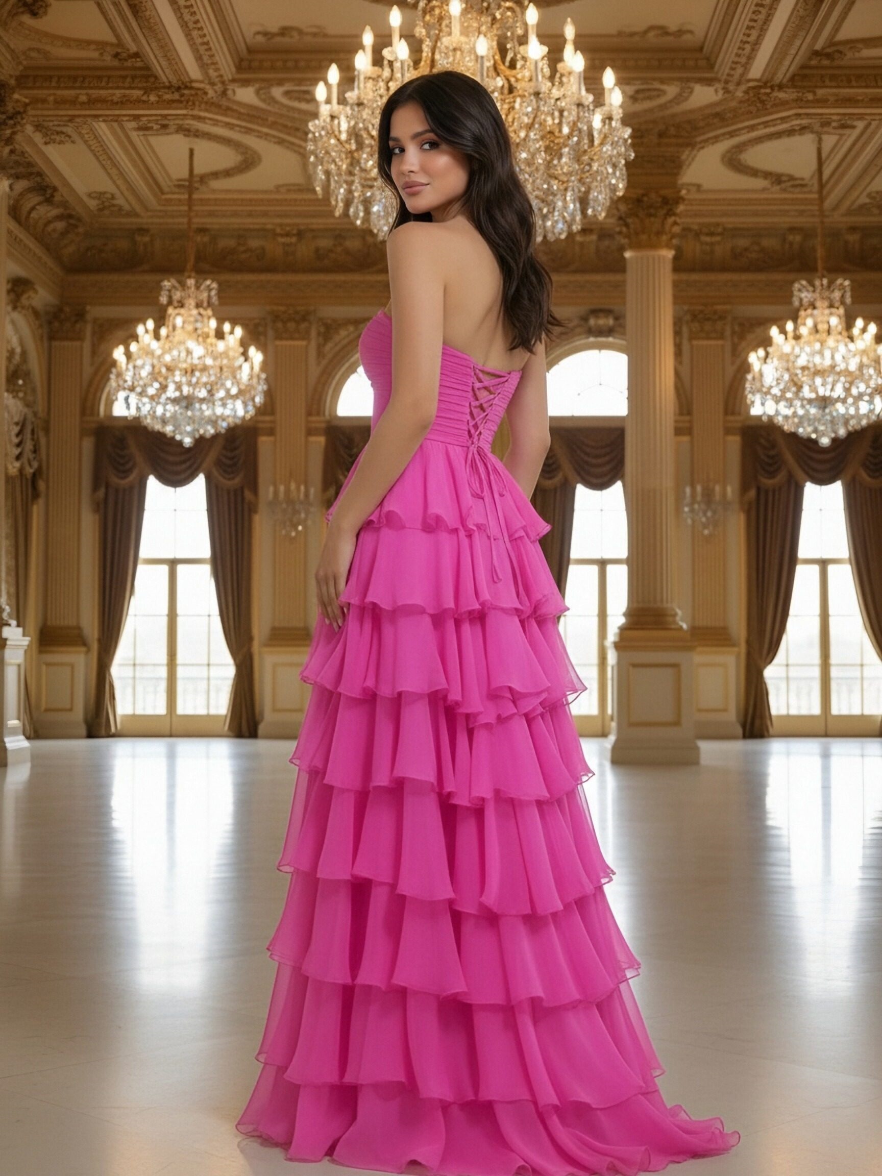 Chiffon Strapless A Line Prom Dresses