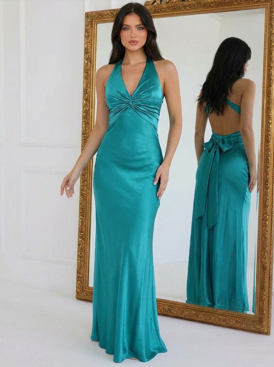 Satin Halter Mermaid Prom Dresses