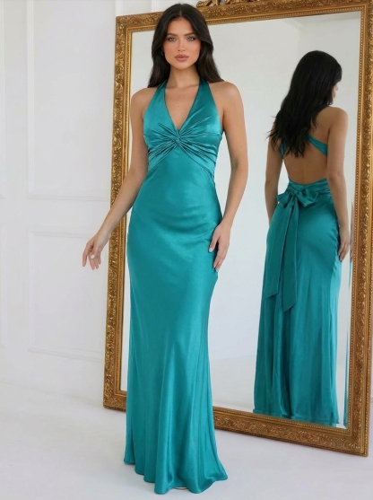 Satin Halter Mermaid Prom Dresses