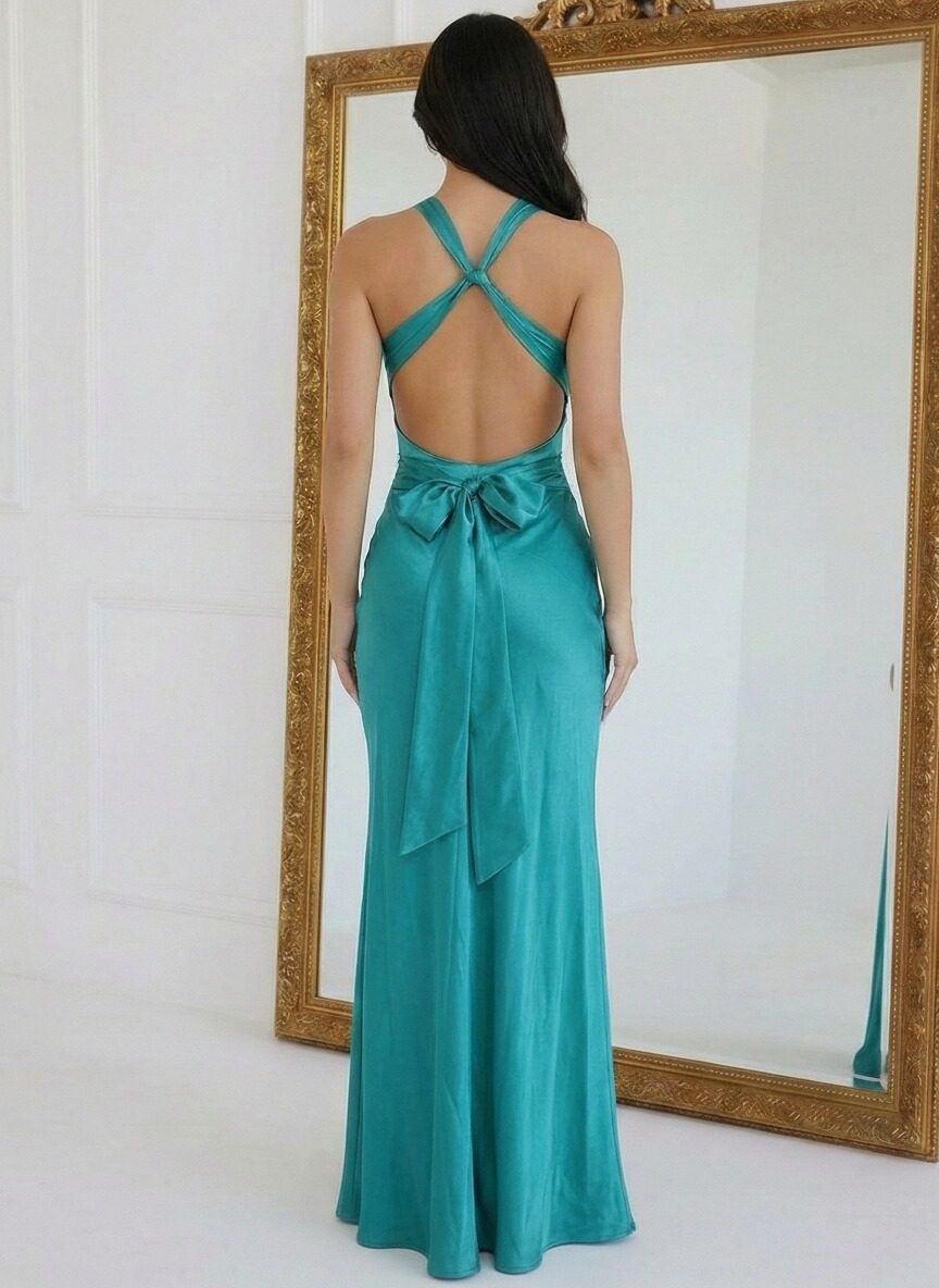 Satin Halter Mermaid Prom Dresses