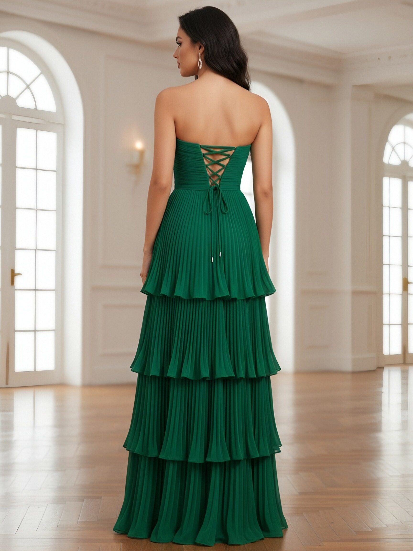 Chiffon Strapless A Line Prom Dresses with Slit