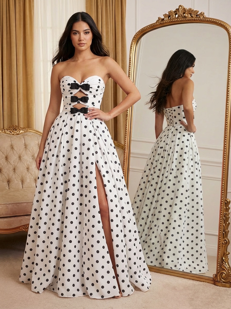 Chiffon Strapless A Line Prom Dresses with Slit