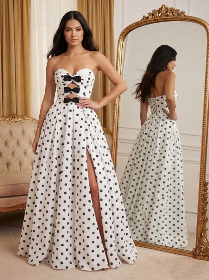 Chiffon Strapless A Line Prom Dresses with Slit