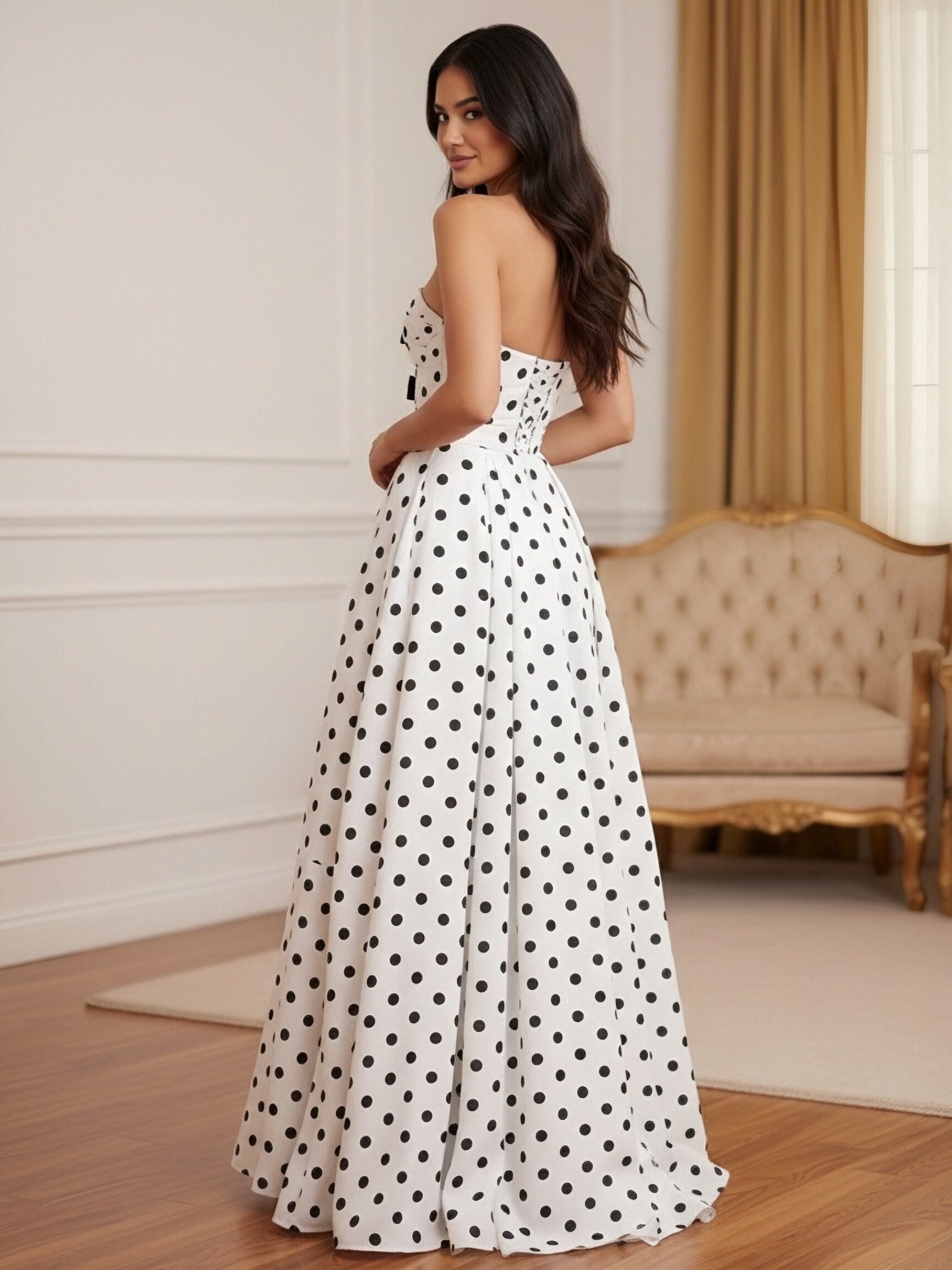 Chiffon Strapless A Line Prom Dresses with Slit