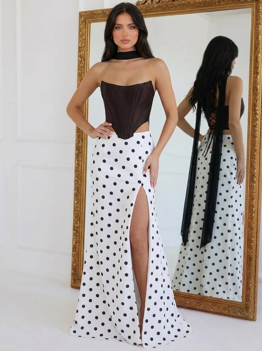 Chiffon Strapless A Line Prom Dresses with Slit