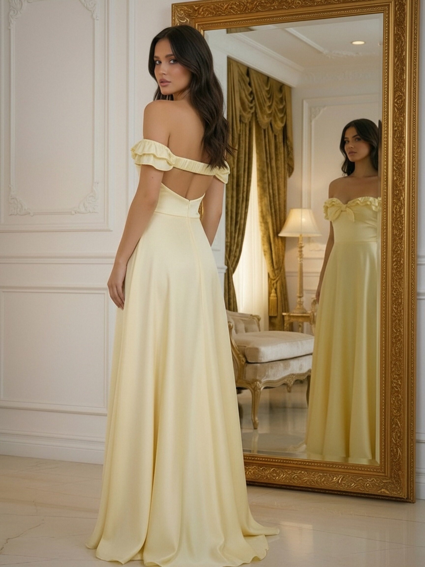 Satin Off Shoulder A Line Prom Dresses