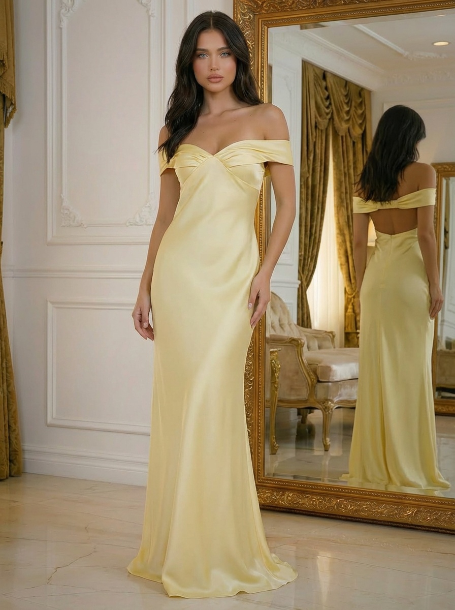 Satin Off Shoulder Mermaid Prom Dresses