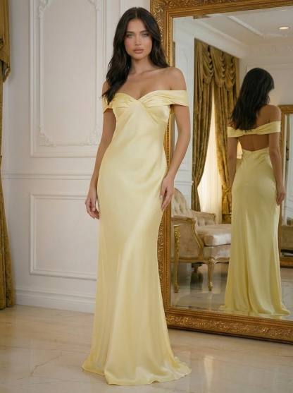 Satin Off Shoulder Mermaid Prom Dresses