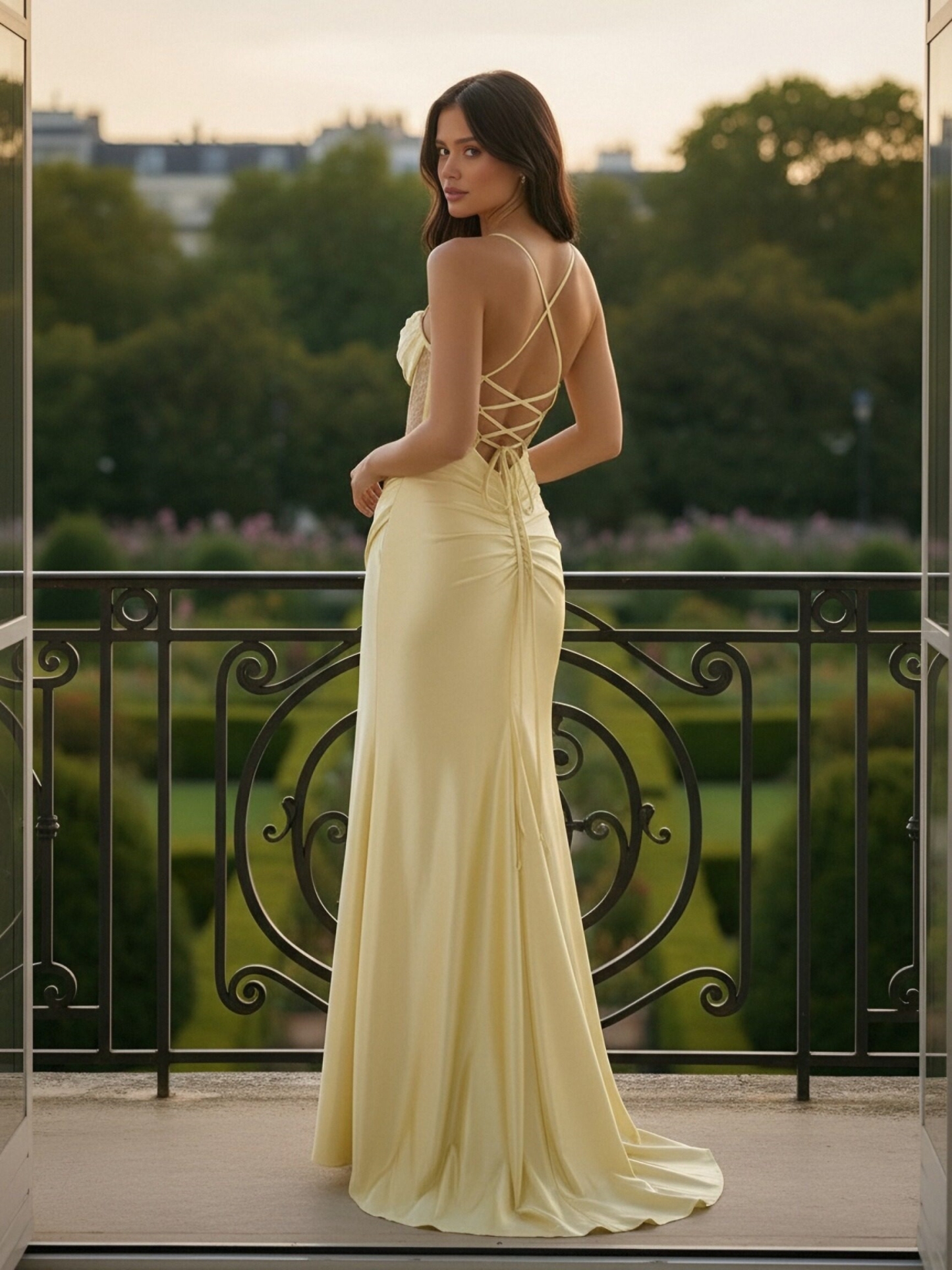 Satin Spaghetti Straps Mermaid Prom Dresses with Slit