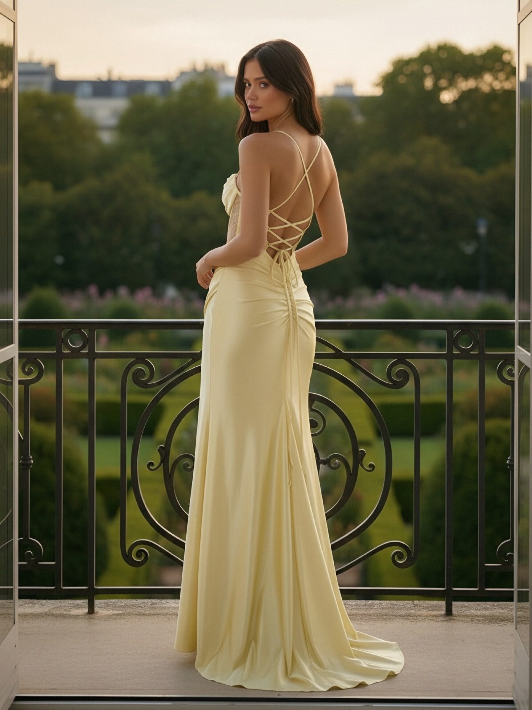 Satin Spaghetti Straps Mermaid Prom Dresses with Slit