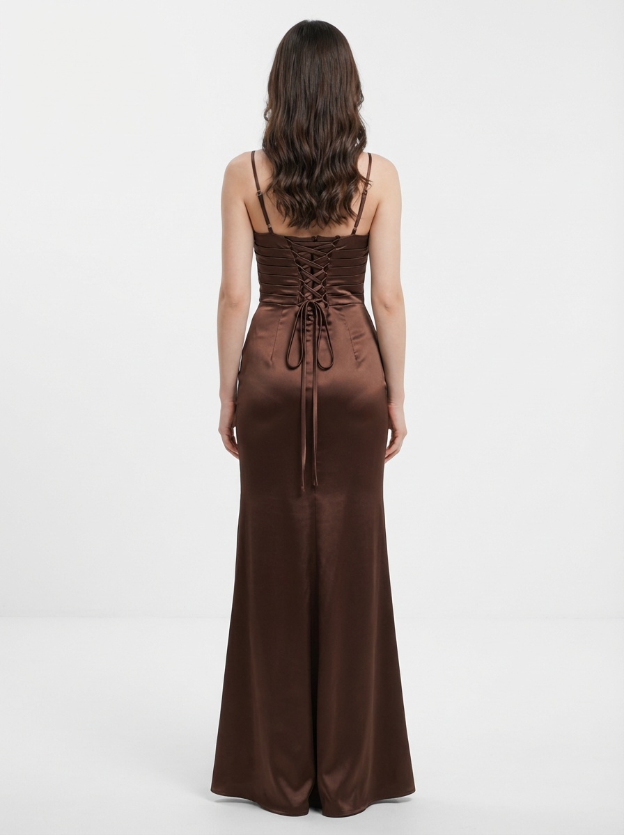 Satin Spaghetti Straps Mermaid Prom Dresses with Slit