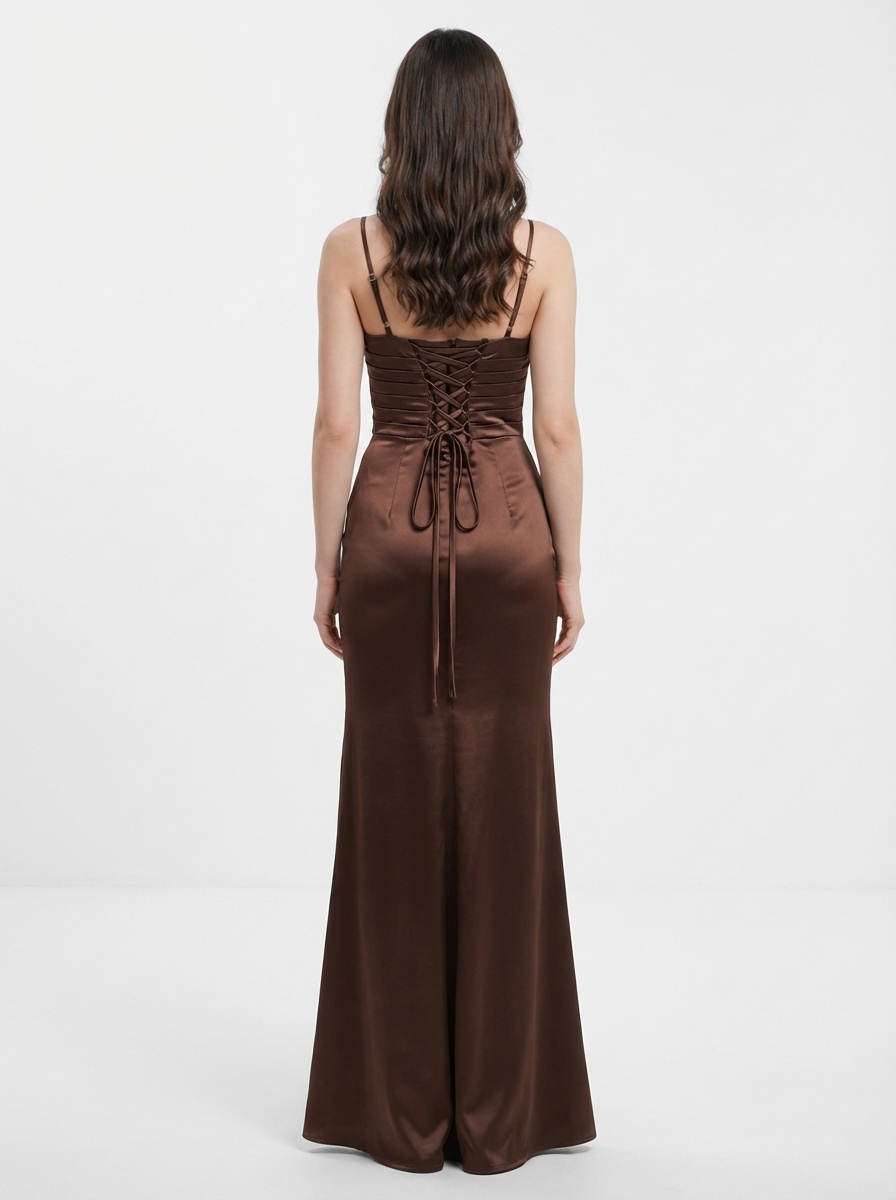 Satin Spaghetti Straps Mermaid Prom Dresses with Slit