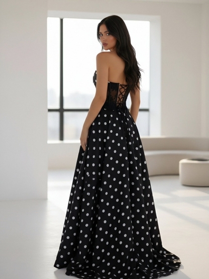 Chiffon Strapless A Line Prom Dresses with Slit