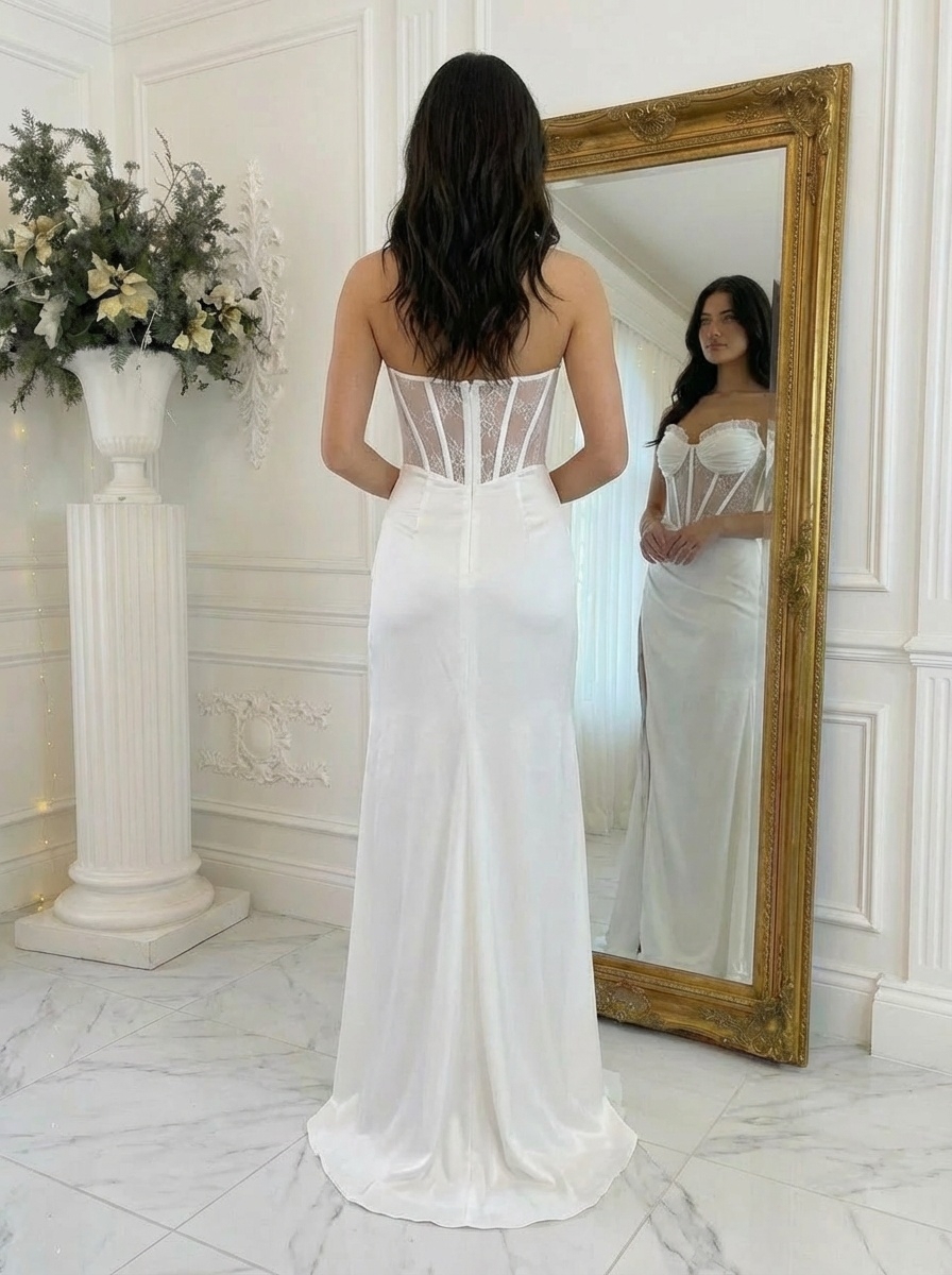 Satin Strapless Mermaid Prom Dresses with Slit