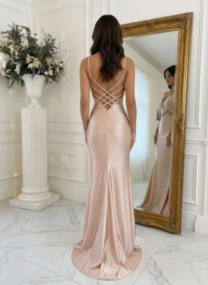 Satin Spaghetti Straps Mermaid Prom Dresses