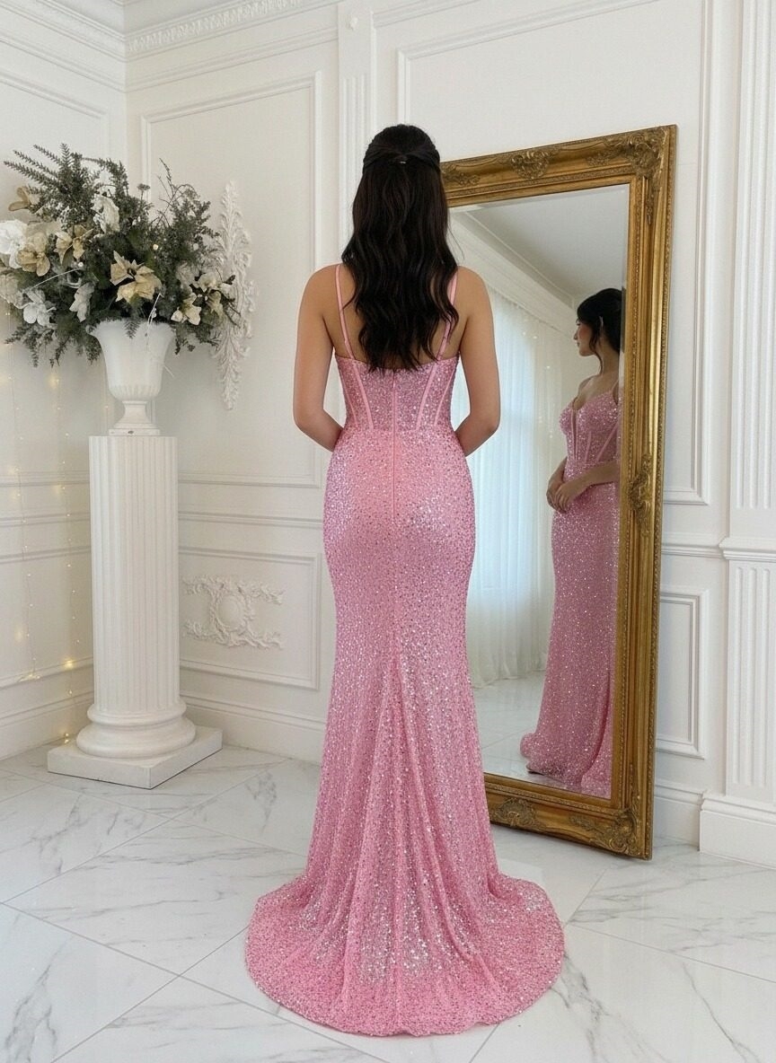 Sequin Spaghetti Straps Mermaid Prom Dresses