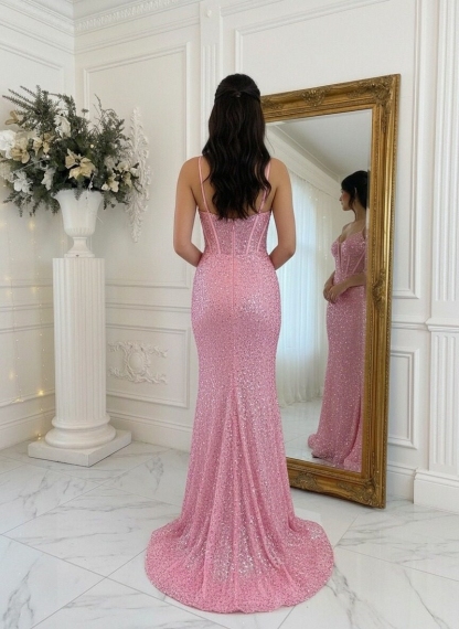 Sequin Spaghetti Straps Mermaid Prom Dresses