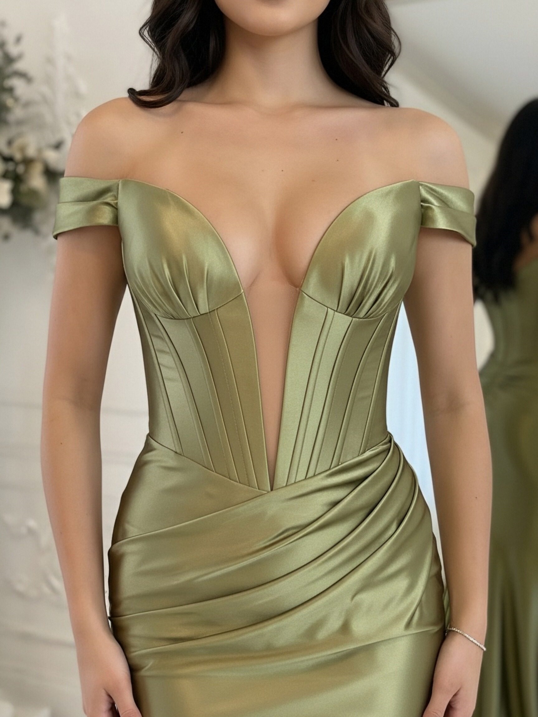 Satin Off Shoulder Mermaid Prom Dresses