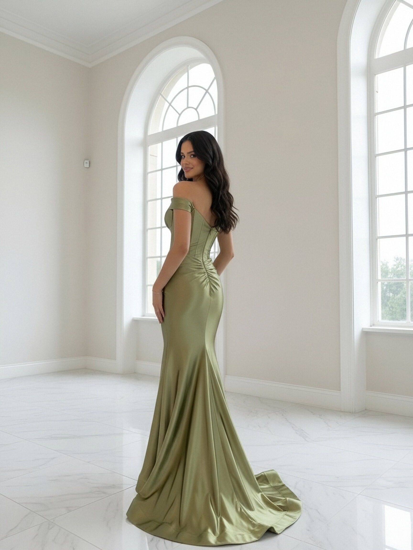 Satin Off Shoulder Mermaid Prom Dresses