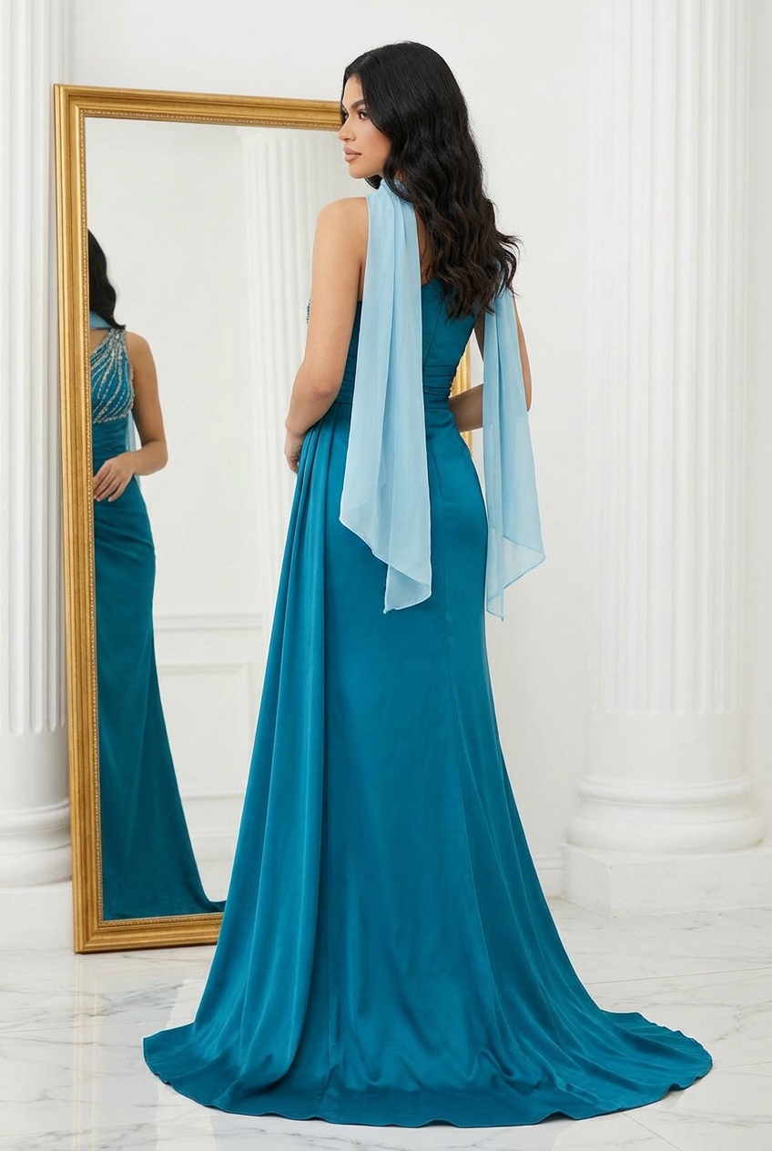 Satin Off Shoulder Mermaid Prom Dresses with Slit