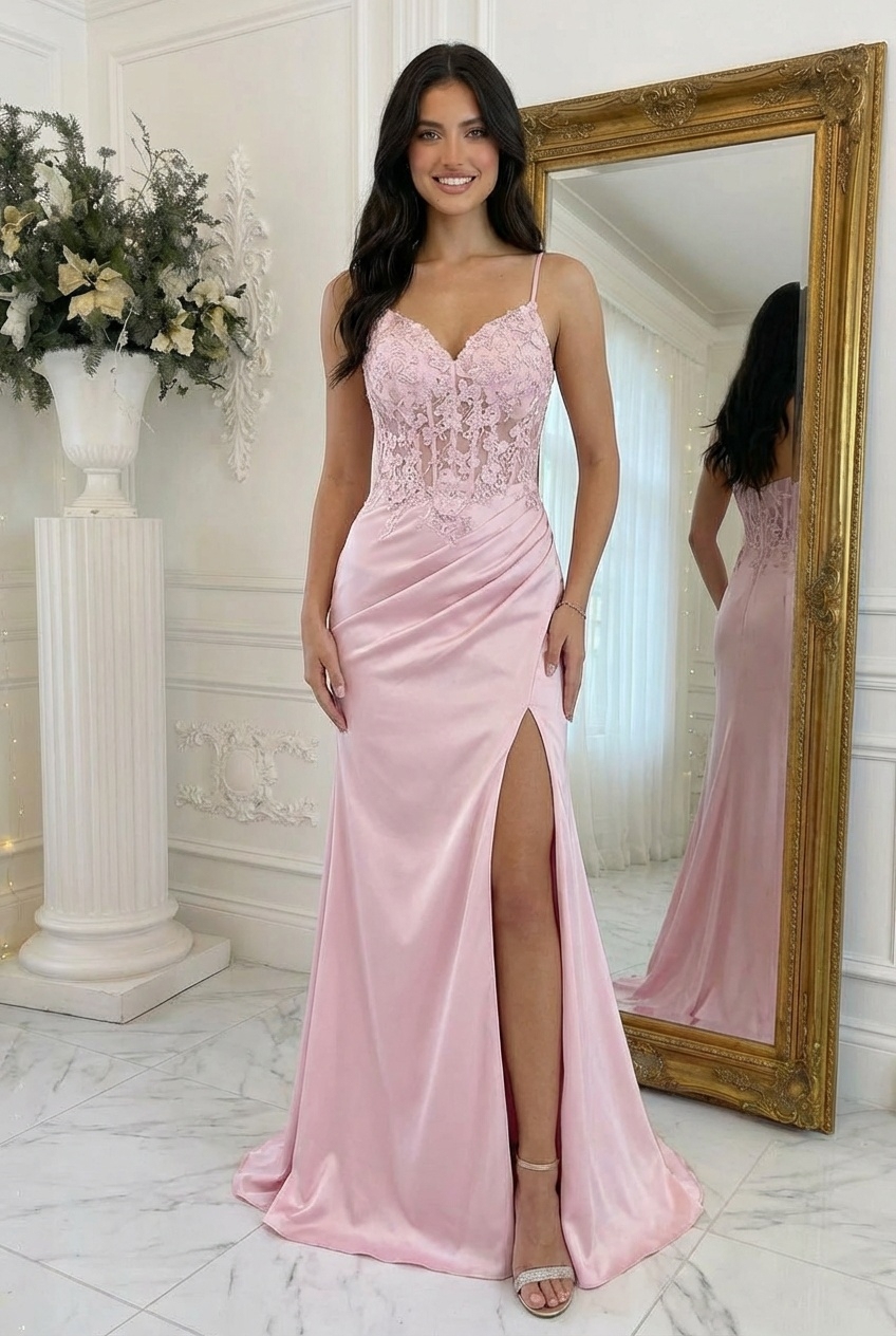 Satin Spaghetti Straps Mermaid Prom Dresses