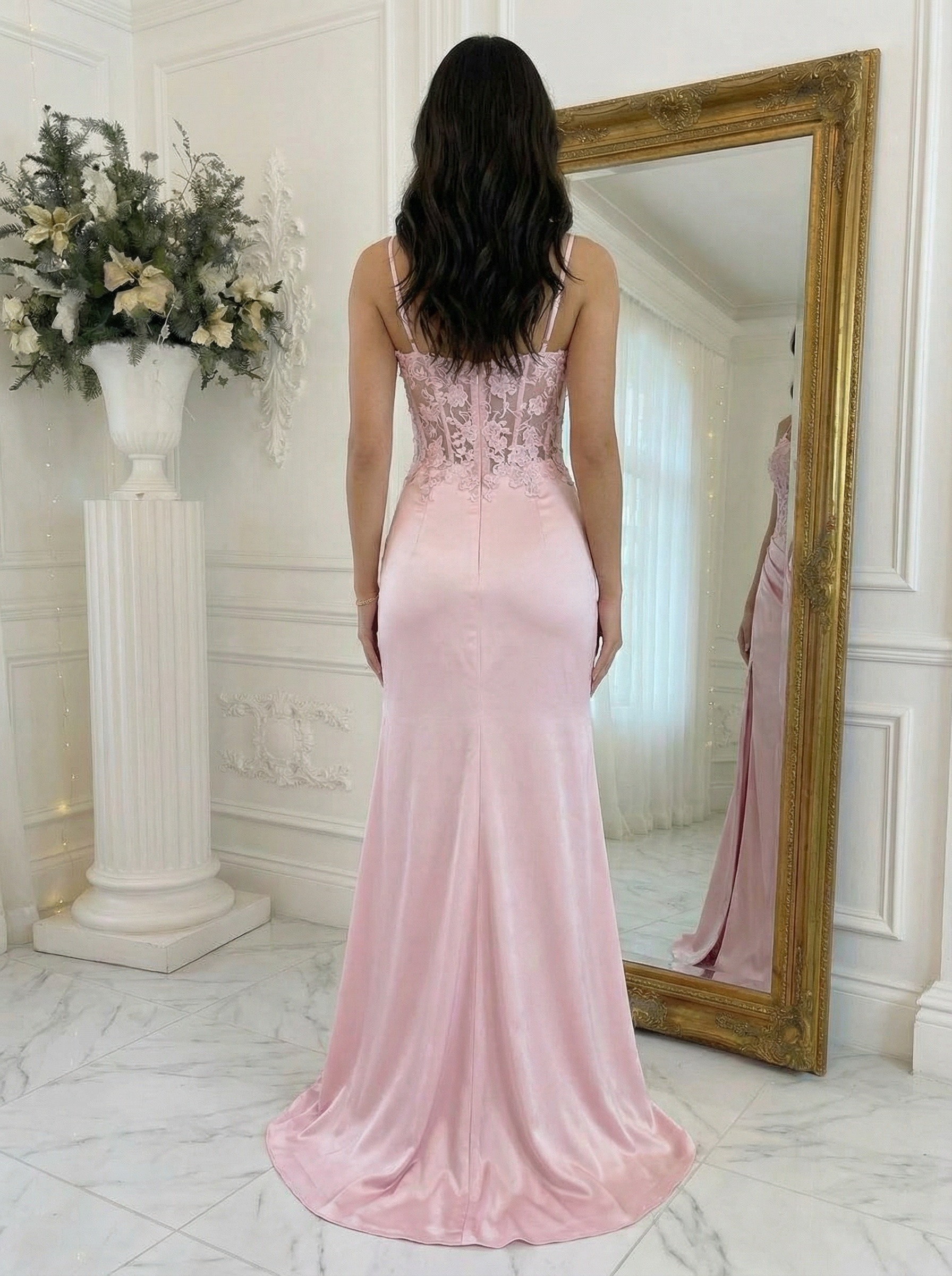 Satin Spaghetti Straps Mermaid Prom Dresses